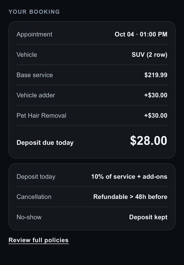 The booking summary with 28 dollars due today